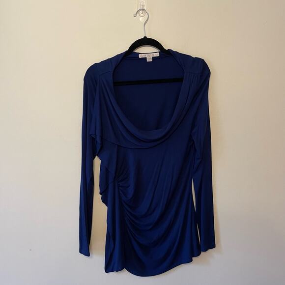 Boston Proper L long sleeve blouse scoop neck ruffle purple solid contemporary - Picture 1 of 7